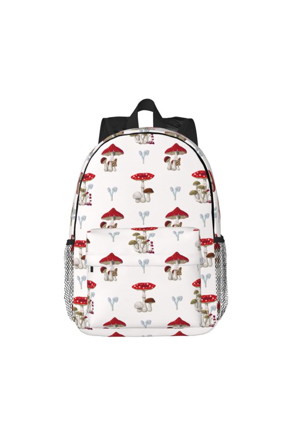 Different Mushrooms Pattern Student Backpack Water-resistant Backpack 15-inch Laptop Backpack Lightweight Adjustable School Backpack