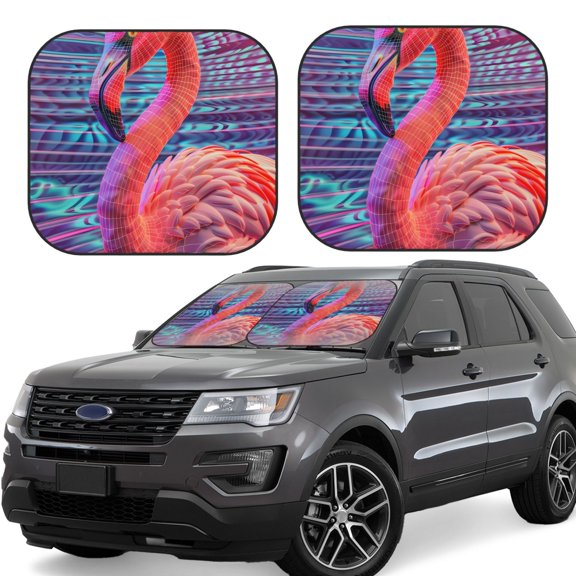 Rateoe Digital Flamingo Vibrant Art Pattern 2 Piece Car Windshield Sun Shade Foldable | Front Windshield Shade for Sun, Heat and UV Rays | Sunshade for Car Front Window-Small