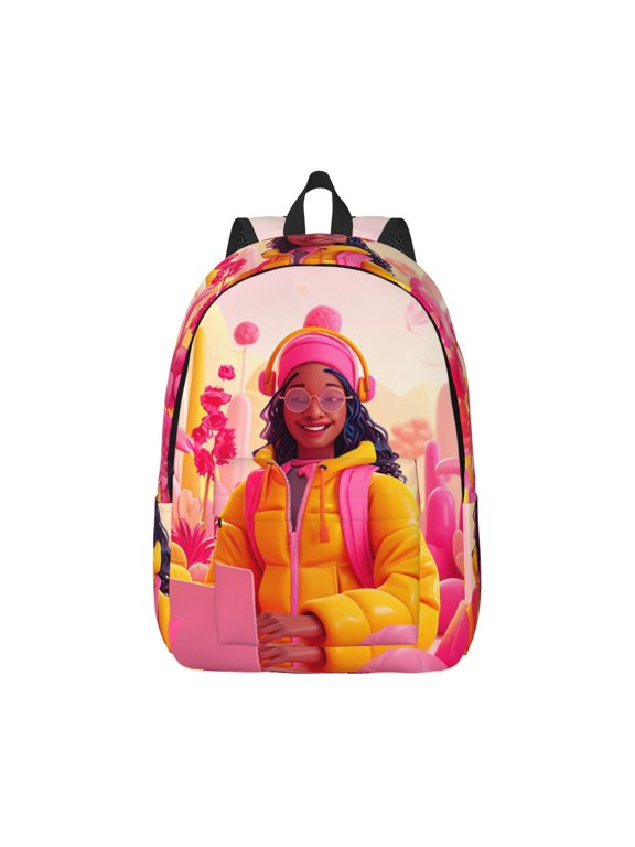 Digital Nomad Pink Landscape Pattern Canvas College Laptop Backpack,Travel Daypack,Durable Rucksack Travel Notebook Bag School Backpack Book Bag for Men Women-Small