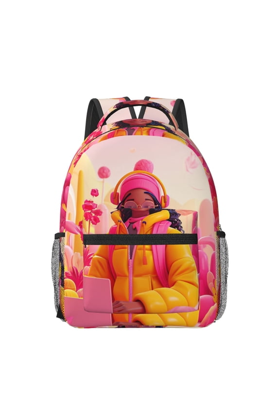 Digital Nomad Pink Landscape Pattern Durable Student Backpack Laptop Bag- Ergonomic Design, Waterproof Twill Fabric - Ideal for School, Travel, and Outdoor Activities-One Size