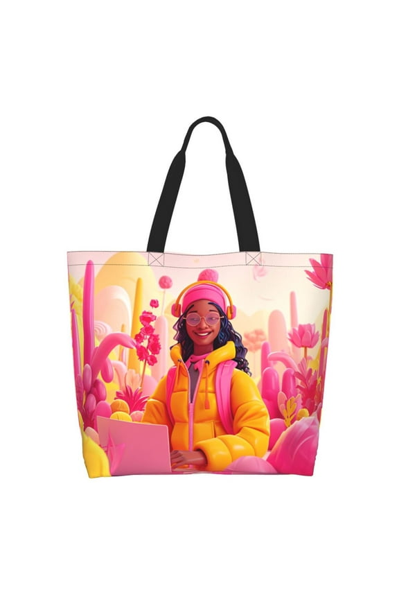 Digital Nomad Pink Landscape Tote Bag - Waterproof Lightweight Handbags Travel Shoulder Bag for Hiking Yoga Gym Swimming Travel Beach