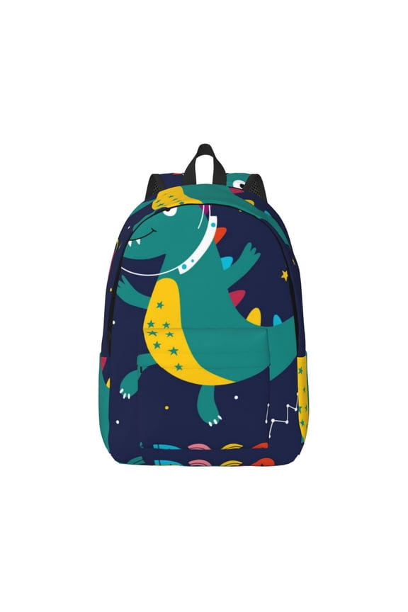 Dinosau Space Explorer Pattern Canvas College Laptop Backpack,Travel Daypack,Durable Rucksack Travel Notebook Bag School Backpack Book Bag for Men Women-Small