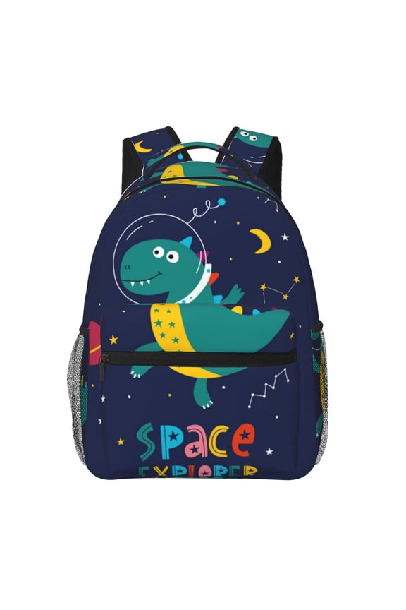 Dinosau Space Explorer Pattern Casual Backpack for School, Work, Travel Adjustable Straps, Multiple Compartments Ergonomic Design, Fits Laptops and Tablets
