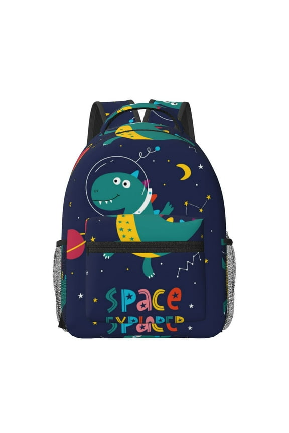 Dinosau Space Explorer Pattern Durable Student Backpack Laptop Bag- Ergonomic Design, Waterproof Twill Fabric - Ideal for School, Travel, and Outdoor Activities