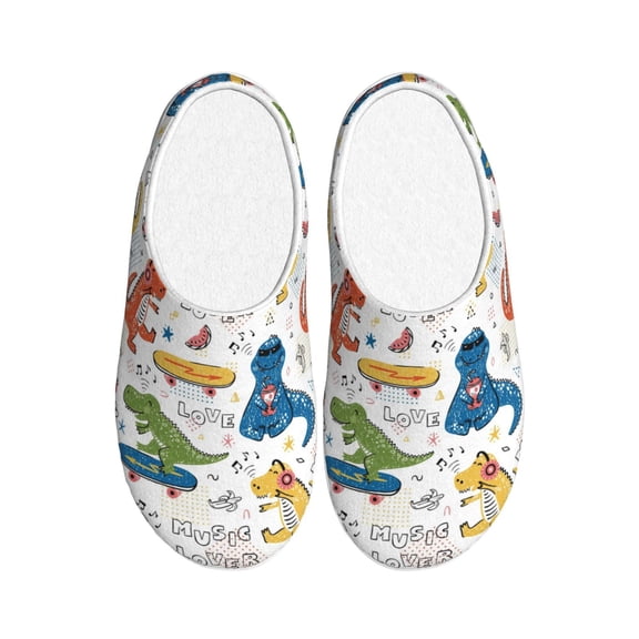Rateoe Dinosaur (2) Print Women's Men's Cotton Knit Slippers Lightweight Memory Foam Indoor House Shoes with Anti-Skid Sole-42/43