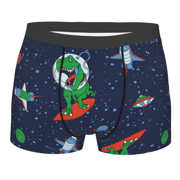 Rateoe Dinosaur Astronaut Space Surfing Mens Boxer Briefs Poly Spandex Performance Boxer Briefs Underwear Hem Boxer Briefs - Small