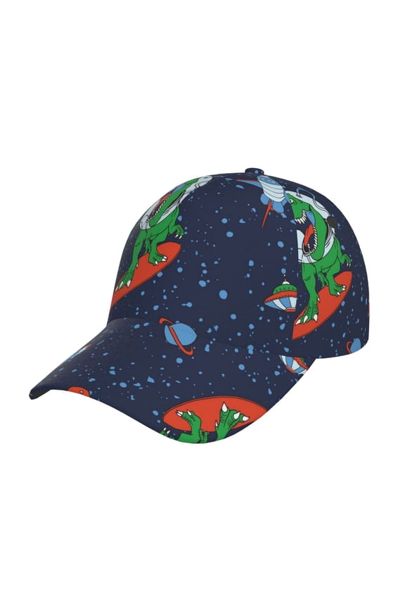 Dinosaur Astronaut Space Surfing Pattern Baseball Cap Outdoor Cap Mountain Dad Hat - Unstructured Soft Cotton Cap-Adjustable UV Protection Cap