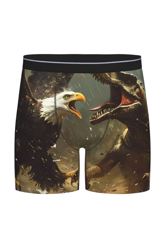 Dinosaur Bald Eagle Print Men’s Underwear Boxer Briefs Soft Comfortable Underwear Boxer Briefs, Long Leg Briefs,Anti-chafing Boxer Briefs