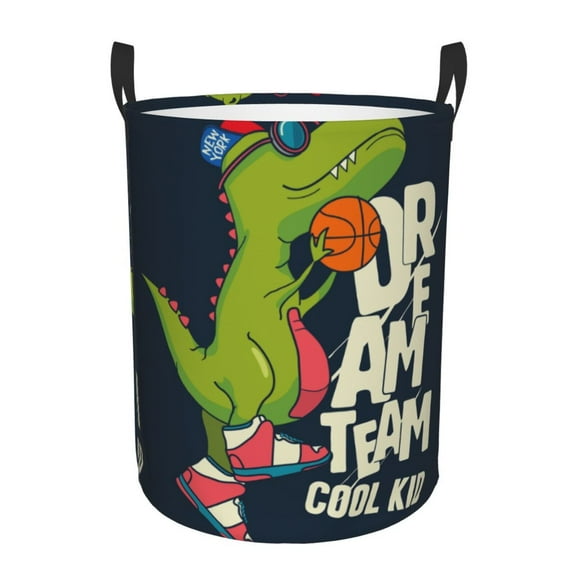 Rateoe Dinosaur Basketball Player Pattern Round Laundry Hamper Basket, Tall Hamper Basket for Blanket Storage, Nursery Clothes Hamper for Laundry in Bedroom and College Dorm-Small
