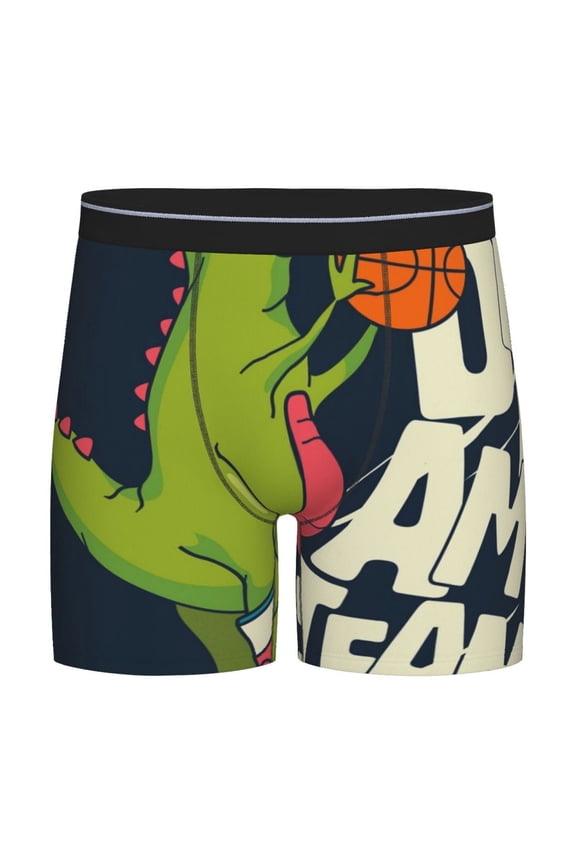 Dinosaur Basketball Player Print Men’s Underwear Boxer Briefs Soft Comfortable Underwear Boxer Briefs, Long Leg Briefs,Anti-chafing Boxer Briefs