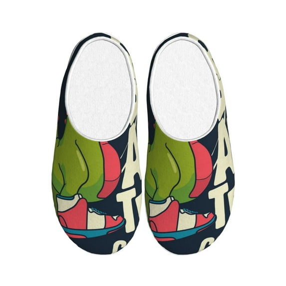 Rateoe Dinosaur Basketball Player Print Women's Men's Cotton Knit Slippers Lightweight Memory Foam Indoor House Shoes with Anti-Skid Sole-44/45