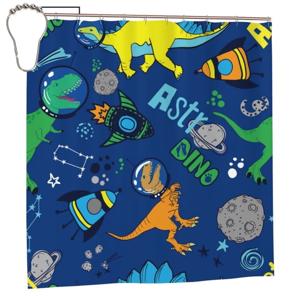 Rateoe Dinosaur In Space Shower Curtain - Fancy Bathroom Shower Curtain Sets - Waterproof Shower Curtain with Hooks with 12 Plastic Hooks 72x72 Inches