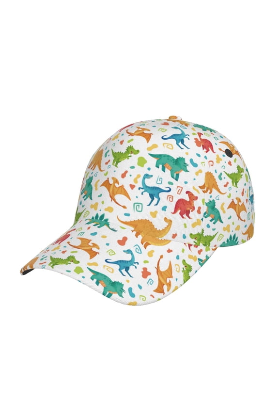 Dinosaur Pattern Baseball Cap Outdoor Cap Mountain Dad Hat - Unstructured Soft Cotton Cap-Adjustable UV Protection Cap