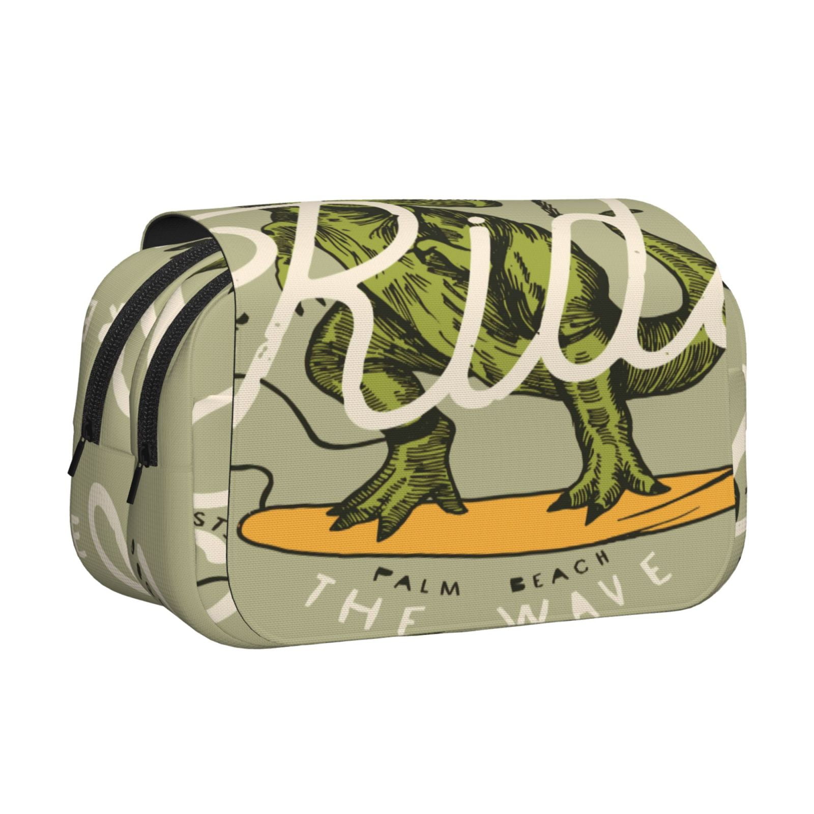 Rateoe Dinosaur Pattern Double Clamshell Pen Case, Storage Organizer with Two Zipper Compartments– Holds Up to 50 Pencils & Pens