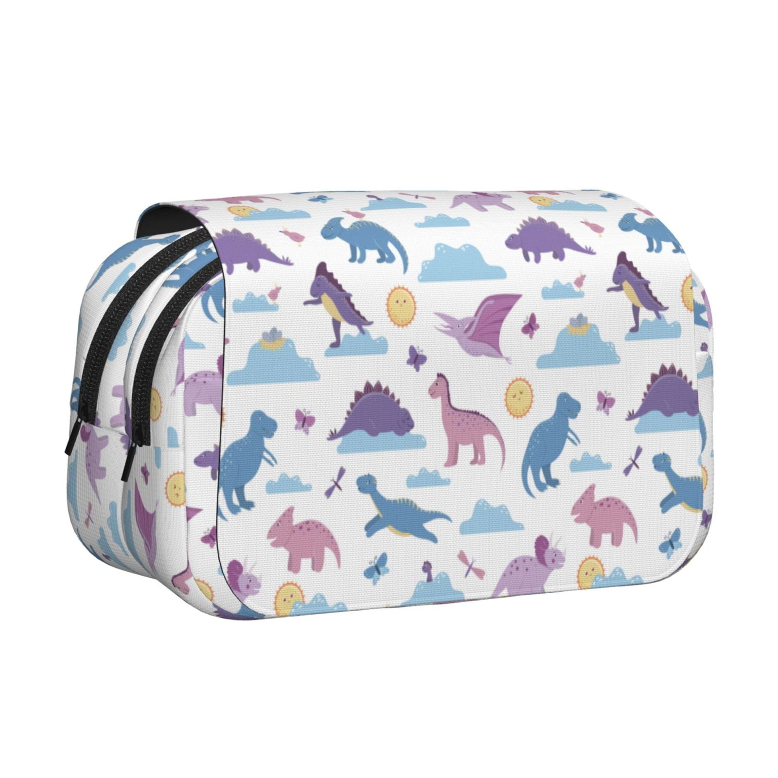 Rateoe Dinosaur Pattern Double Clamshell Pen Case, Storage Organizer with Two Zipper Compartments– Holds Up to 50 Pencils & Pens