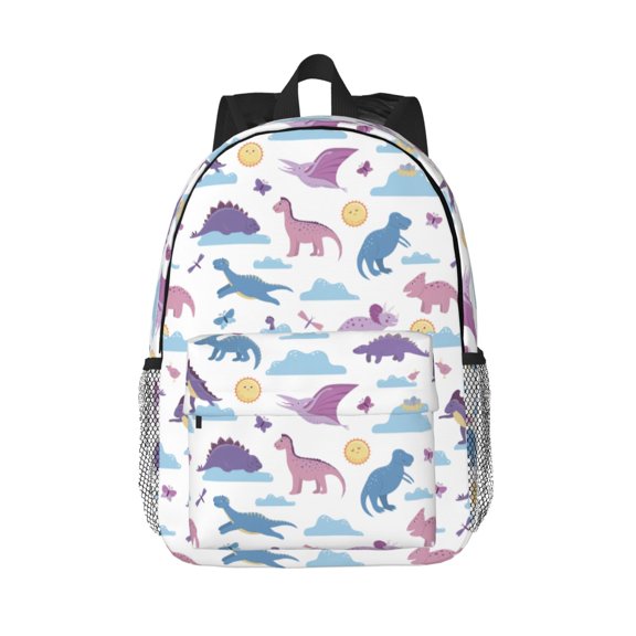 Rateoe Dinosaur Pattern Student Backpack Water-resistant Backpack 15-inch Laptop Backpack Lightweight Adjustable School Backpack