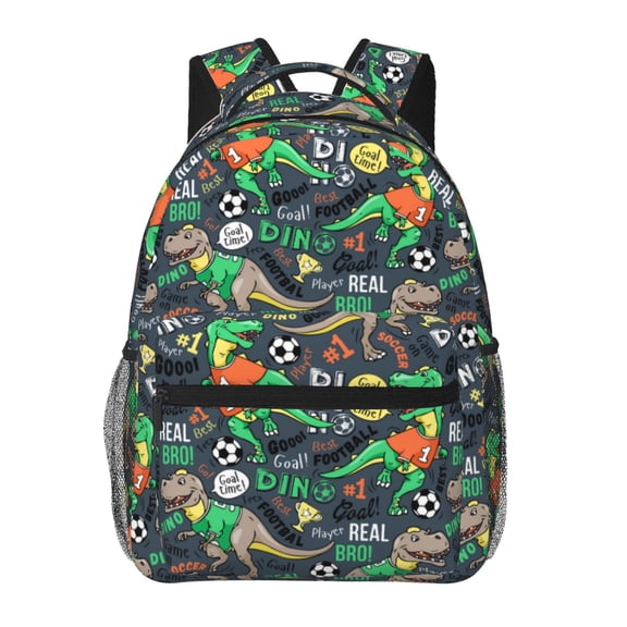 Rateoe Dinosaur Plays Soccer Pattern Casual Backpack for School, Work, Travel – Adjustable Straps, Multiple Compartments – Ergonomic Design, Fits Laptops and Tablets