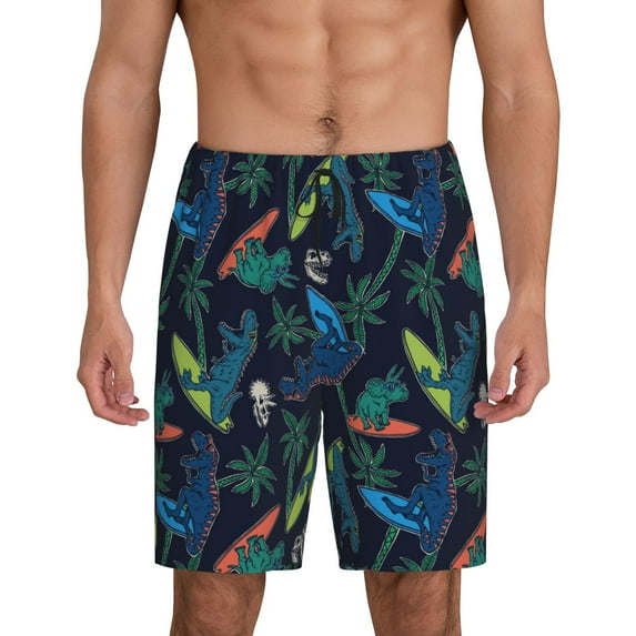 Rateoe Dinosaur Print Men's Lounge Shorts – Soft & Breathable Pajama Bottoms with Pockets, Elastic Waistband, Lightweight Sleepwear for Nightwear & Loungewear-X-Large