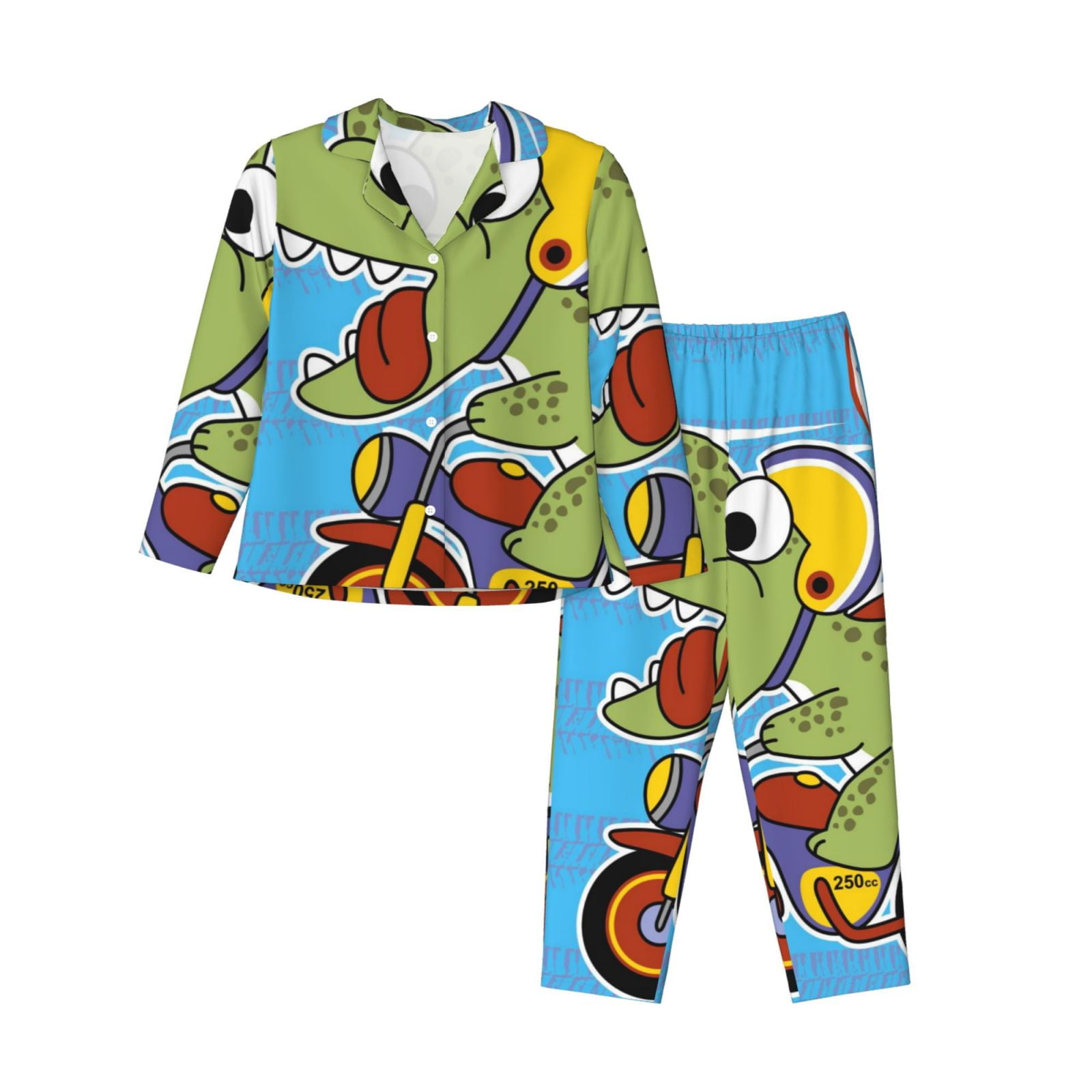 Rateoe Dinosaur Riding a Motorcycle Pattern Womens Pajamas Set Long ...
