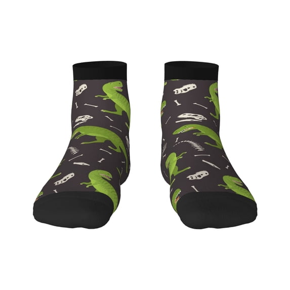 Rateoe Dinosaur Skeleton Pattern Quarter Crew Socks,Toe Seamed Ankle Socks,Cotton Cushioned Breathable Athletic Crew Sports Socks