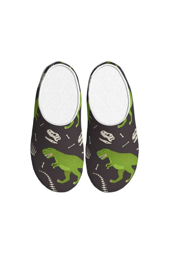 Dinosaur Skeleton Print Women's Men's Cotton Knit Slippers Lightweight Memory Foam Indoor House Shoes with Anti-Skid Sole-37/38