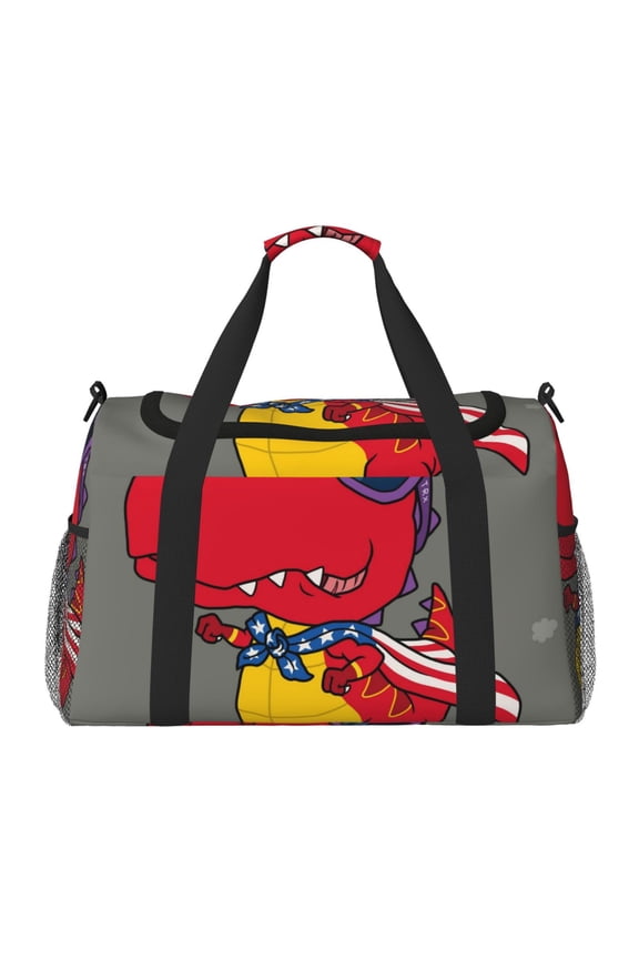 Dinosaur Super Hero Cartoon Pattern Gym Bag for Women, Duffle Bag for Travel with Wet Pocket, Carry on Weekender Bags for Women, Water Resistant Travel Bag Duffel Bag