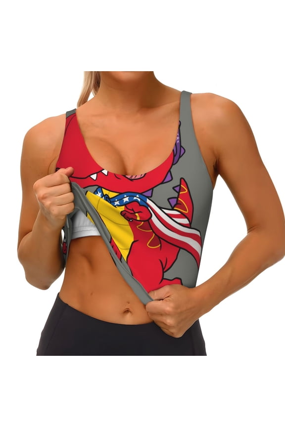 Dinosaur Super Hero Cartoon Print Womens' Sports Bras Scoop Neck Sports Vest- Padded U Back Seamless High Impact Support