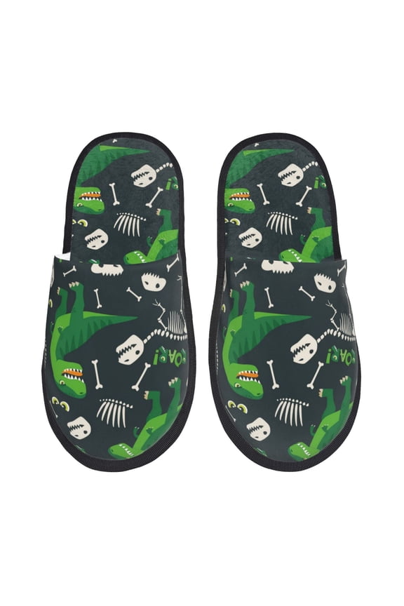 Dinosaur and Bone Pattern Fuzzy Slippers Fuzzy Soft House Slippers Plush Furry Warm Cozy Open Toe Fluffy Home Shoes-Large