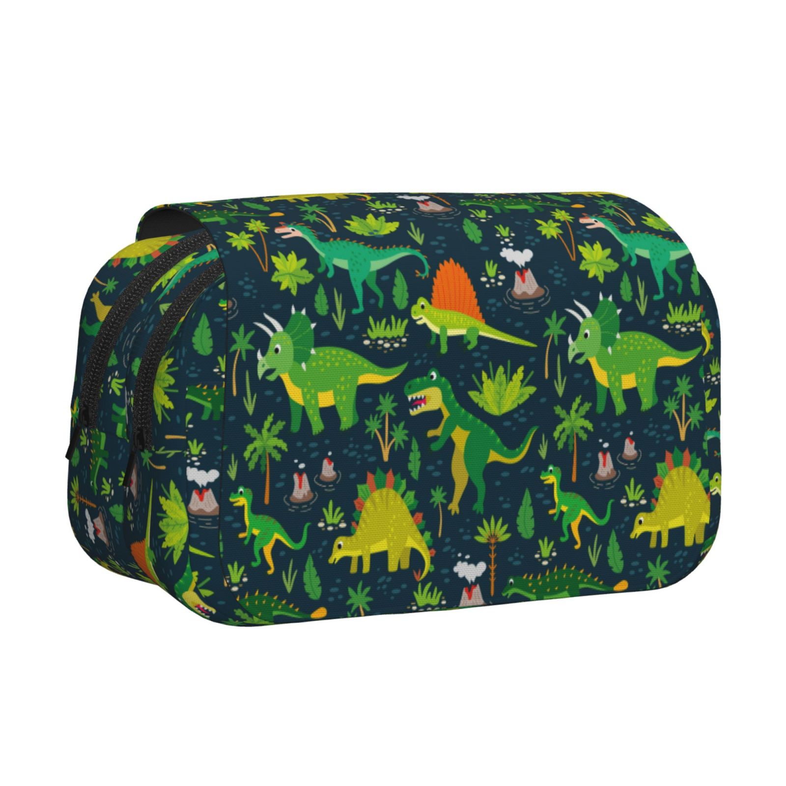 Rateoe Dinosaurs Pattern Double Clamshell Pen Case, Storage Organizer with Two Zipper Compartments– Holds Up to 50 Pencils & Pens