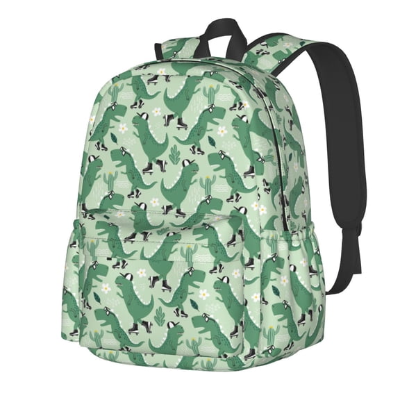 Rateoe Dinosaurs on Roller Skater Pattern Student Backpack,Backpack for School,Lightweight Bag,Travel Backpack,Outdoor Backpack,Large Capacity Backpack