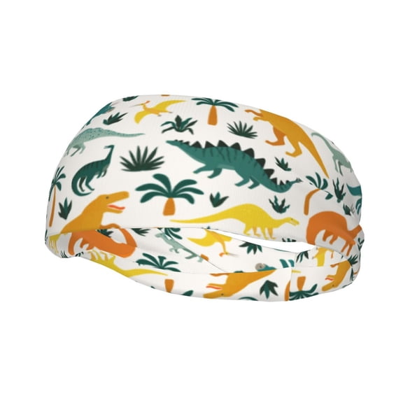 Rateoe Dinosaurs and Tropical Leaves Pattern Sports Headbands ,Moisture Wicking Workout Headband, Sweatband Headbands for Running,Cycling,Yoga,Hairband for Women and Men