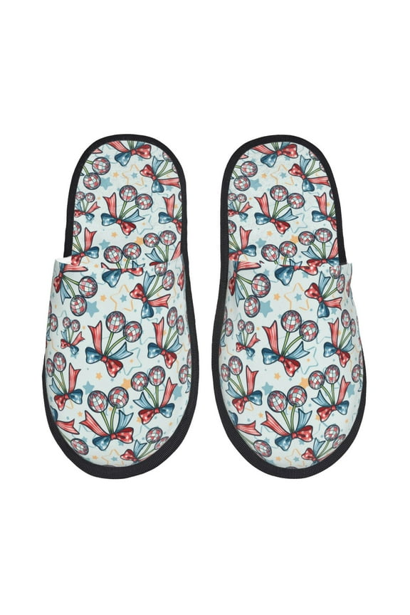 Disco Ball Cherry With Bow Pattern Fuzzy Slippers Fuzzy Soft House Slippers Plush Furry Warm Cozy Open Toe Fluffy Home Shoes-Large