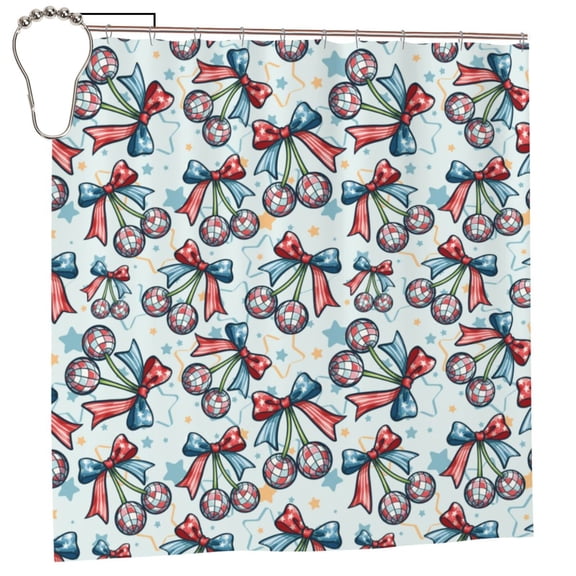 Rateoe Disco Ball Cherry With Bow Shower Curtain - Fancy Bathroom Shower Curtain Sets - Waterproof Shower Curtain with Hooks with 12 Plastic Hooks 72x72 Inches