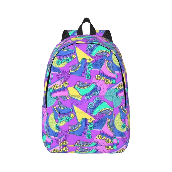 Rateoe Disco Roller Skates Pattern Canvas College Laptop Backpack,Travel Daypack,Durable Rucksack Travel Notebook Bag School Backpack Book Bag for Men Women-Small