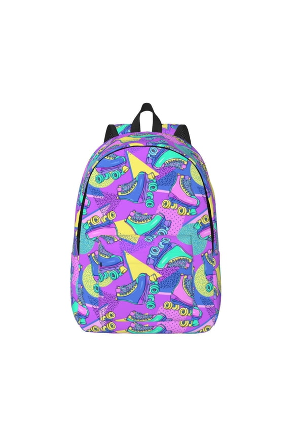 Disco Roller Skates Pattern Canvas College Laptop Backpack,Travel Daypack,Durable Rucksack Travel Notebook Bag School Backpack Book Bag for Men Women-Small