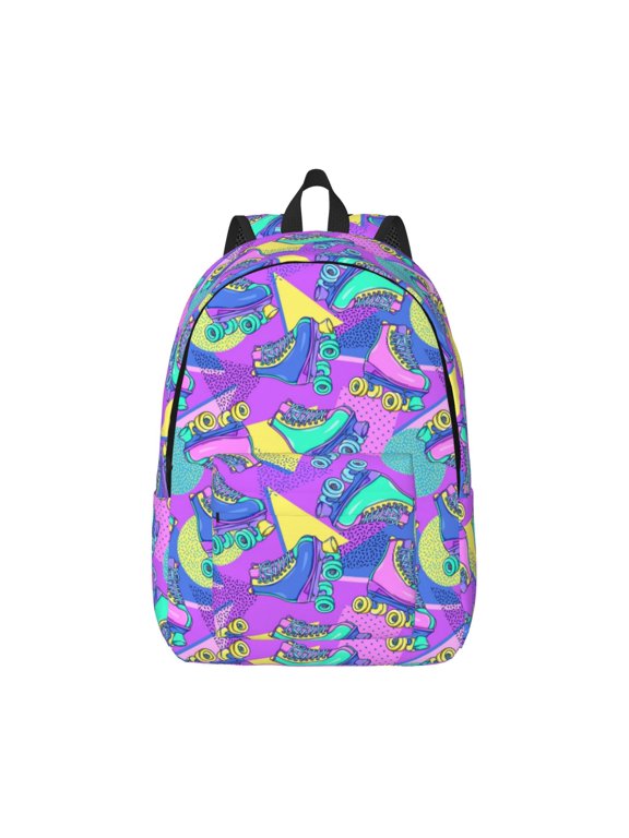 Disco Roller Skates Pattern Canvas College Laptop Backpack,Travel Daypack,Durable Rucksack Travel Notebook Bag School Backpack Book Bag for Men Women-Small