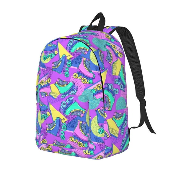 Rateoe Disco Roller Skates Pattern Durable Canvas Backpack for Men & Women – Stylish & Lightweight – Adjustable Straps, Multiple Pockets – Fits 15-17 Inch LaptopsSmall