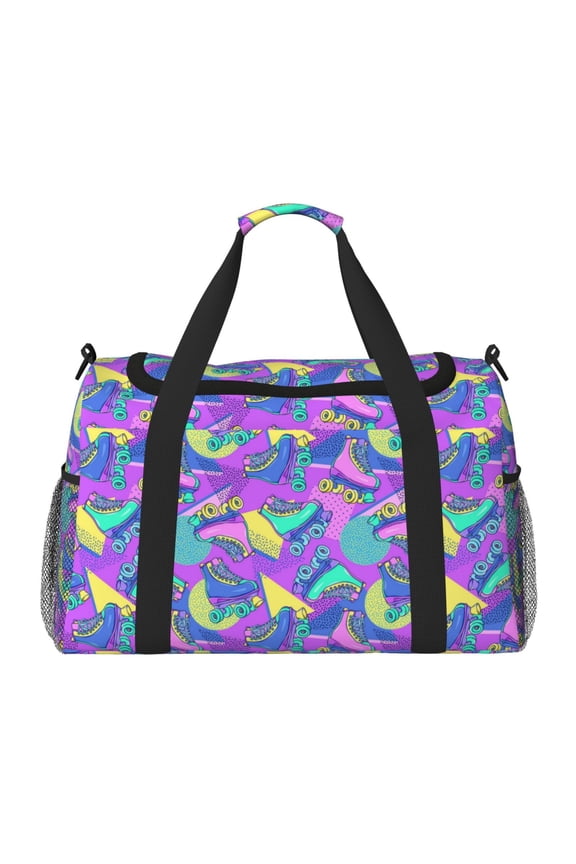 Disco Roller Skates Pattern Gym Bag for Women, Duffle Bag for Travel with Wet Pocket, Carry on Weekender Bags for Women, Water Resistant Travel Bag Duffel Bag