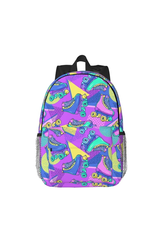 Disco Roller Skates Pattern Student Backpack Water-resistant Backpack 15-inch Laptop Backpack Lightweight Adjustable School Backpack