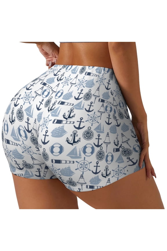 Dock Rudder Printed Power Workout Shorts for Women Tummy Control Squat Proof Ribbed Thick Seamless Scrunch Active Short-XX-Large