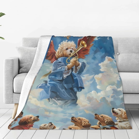 Rateoe Dog Angel Ascension Print Fuzzy Fleece Throw Blanket Extra Large,Super Soft,Fluffy and Warm Blankets for Couch,Bed,All Season Use (40"x30")
