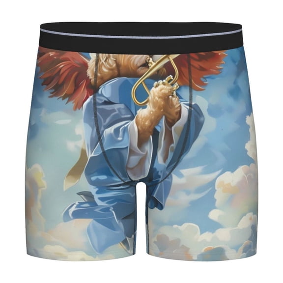 Rateoe Dog Angel Ascension Print Men’s Underwear Boxer Briefs Soft Comfortable Underwear Boxer Briefs, Long Leg Briefs,Anti-chafing Boxer Briefs