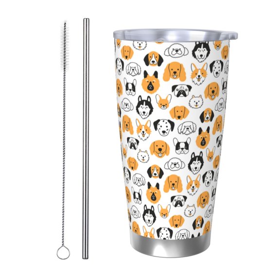 Rateoe Dog Faces Printed Car Guy Gifts for Men Women Tumbler - 20oz/590ml Double Wall Vacuum Insulated Stainless Steel Travel Tumbler Cups with Lid & Straw-Straw Two-piece Set