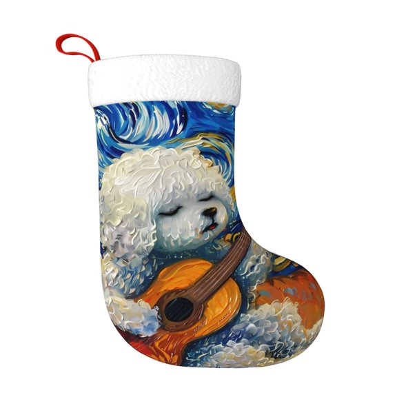 Rateoe Dog Guitar Starry Night Print Christmas Stockings,18 Inch Large Christmas Stockings Decoration Ornaments for Holiday Home Fireplace Indoors