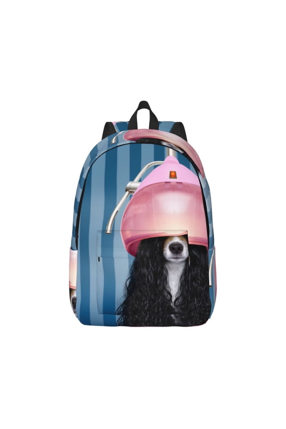 Dog in Hairdresser Pattern Canvas College Laptop Backpack,Travel Daypack,Durable Rucksack Travel Notebook Bag School Backpack Book Bag for Men Women-Medium