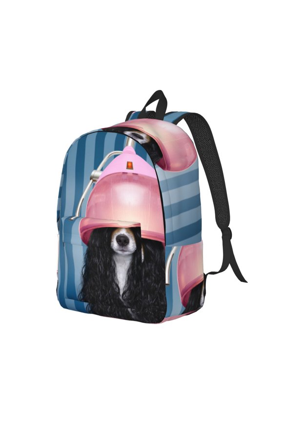 Dog in Hairdresser Pattern Durable Canvas Backpack for Men & Women – Stylish & Lightweight – Adjustable Straps, Multiple Pockets – Fits 15-17 Inch LaptopsMedium