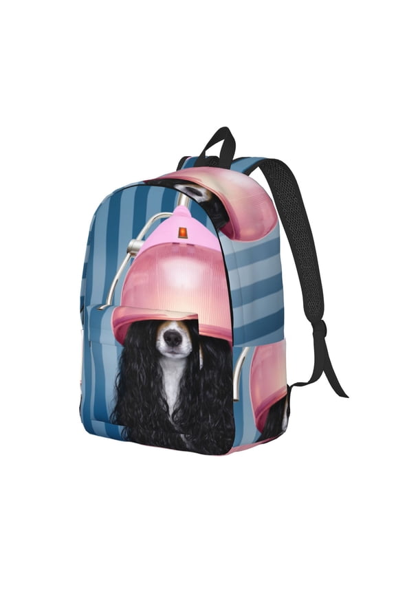 Dog in Hairdresser Pattern Durable Canvas Backpack for Men & Women – Stylish & Lightweight – Adjustable Straps, Multiple Pockets – Fits 15-17 Inch LaptopsSmall