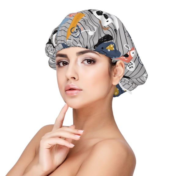 Rateoe Dog Pattern Silk Satin Hair Bonnet for Sleeping, Adjustable Sleep Cap Turban for Women , Curly Straight Hair Long Large Braid