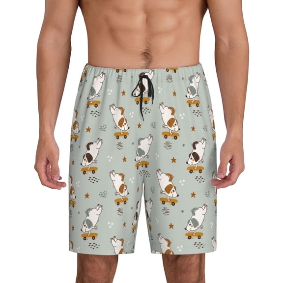 Rateoe Dog Riding Skateboard Print Men's Lounge Shorts – Soft & Breathable Pajama Bottoms with Pockets, Elastic Waistband, Lightweight Sleepwear for Nightwear & Loungewear-Large