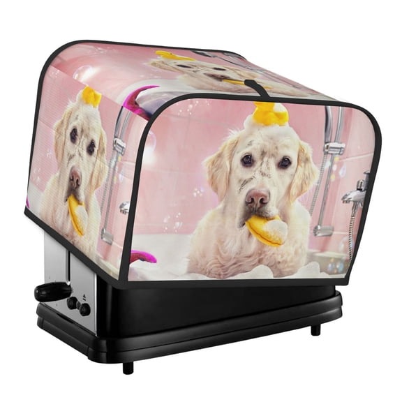 Rateoe Dog Sitting In Bathtub With Duck On Head Pattern Toaster Covers 4 Slice Wide Slot,Bread Machine Cover,Bread Dust Cover & Fingerprint Protection,Appliance Covers